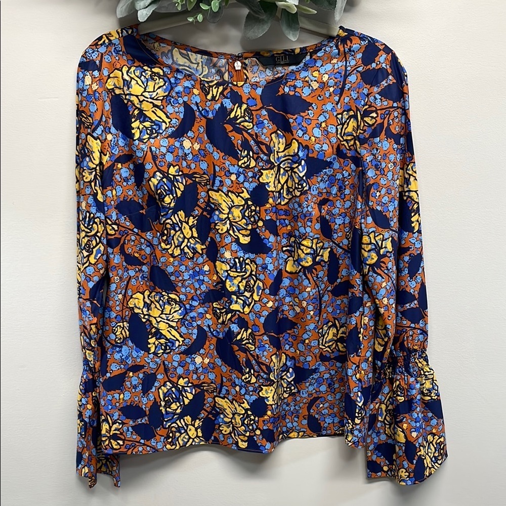 NWOT G.I.L.I. Got It Love It Long Sleeve Floral Bell Sleeve Blouse 8